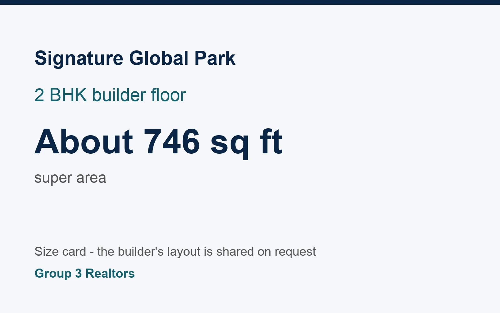 Signature Global Park 2 BHK builder floor size card, about 746 sq ft super area
