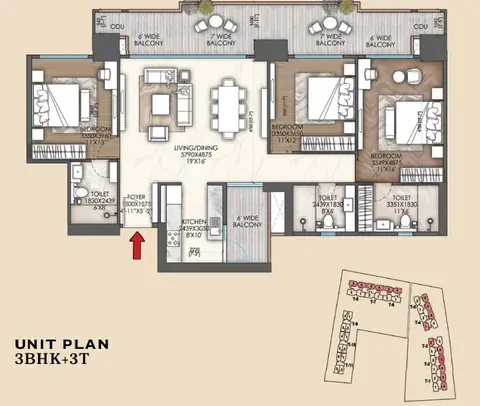 Signature Global Sarvam 3 BHK floor plan, 2,041 sq ft
