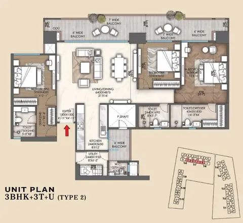 Signature Global Sarvam 3 BHK floor plan, 2,283 sq ft