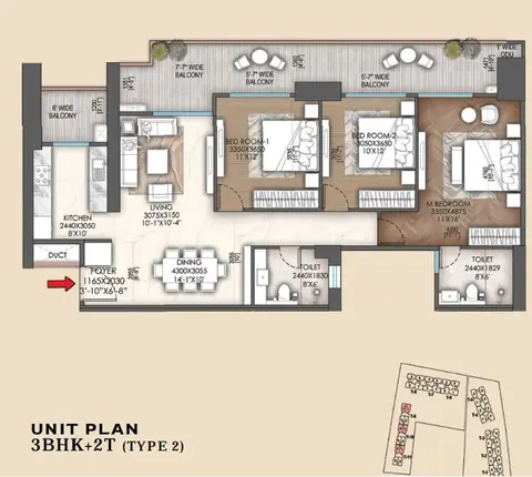 Signature Global Sarvam 3 BHK floor plan, 1,828 sq ft