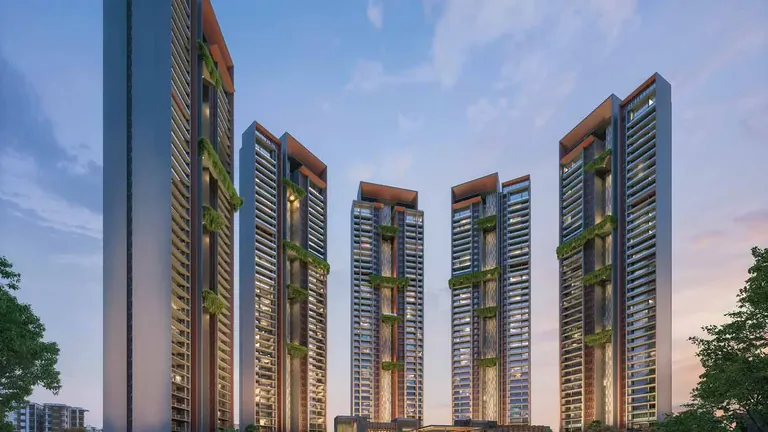 Signature Global Titanium SPR high-rise towers at dusk