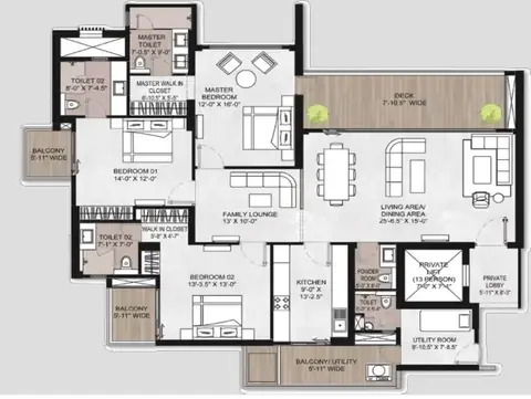 Silverglades The Legacy 3 BHK flat floor plan, 2,800 sq ft super area