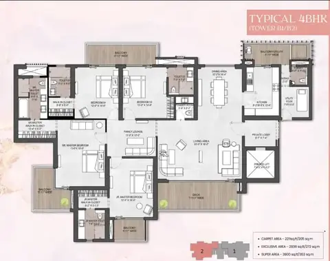 Silverglades The Legacy 4 BHK flat floor plan, 3,800 sq ft super area
