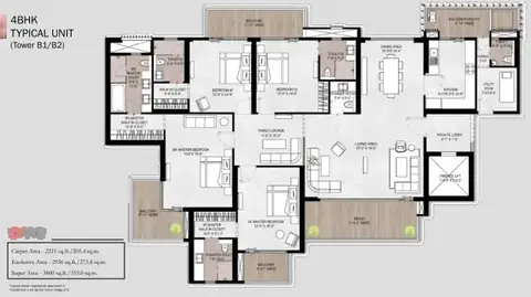 Silverglades The Legacy 4 BHK flat floor plan, 4,800 sq ft super area