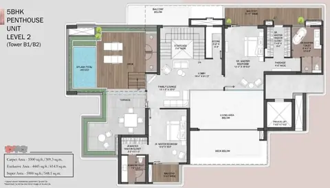 Silverglades The Legacy 5 BHK penthouse upper floor plan, part of the 5,900 sq ft home