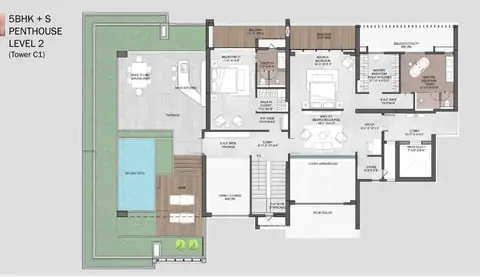 Silverglades The Legacy 5 BHK penthouse upper floor plan, part of the 7,700 sq ft home