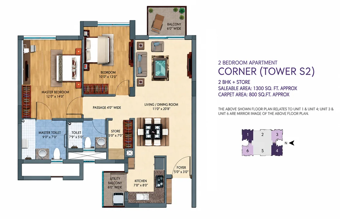 Silverglades The Melia First Citizen 2 BHK flat floor plan, about 1,300 sq ft super area