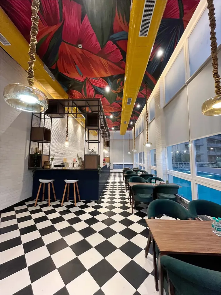 Silverglades The Melia club cafe with a chequered floor