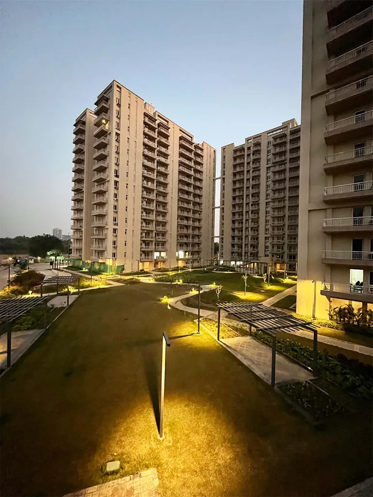 Silverglades The Melia garden lighting and towers at dusk