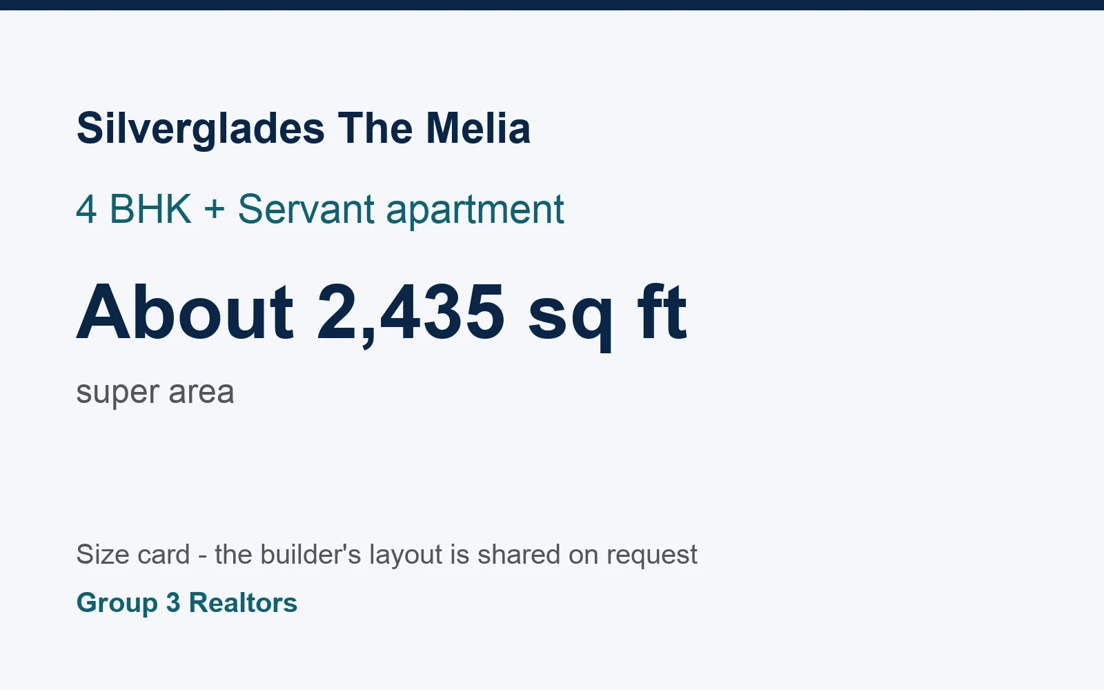 Silverglades The Melia 4 BHK + Servant flat size card, about 2,435 sq ft super area