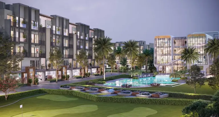 Smart World Orchard club pool and putting green among the low-rise floors