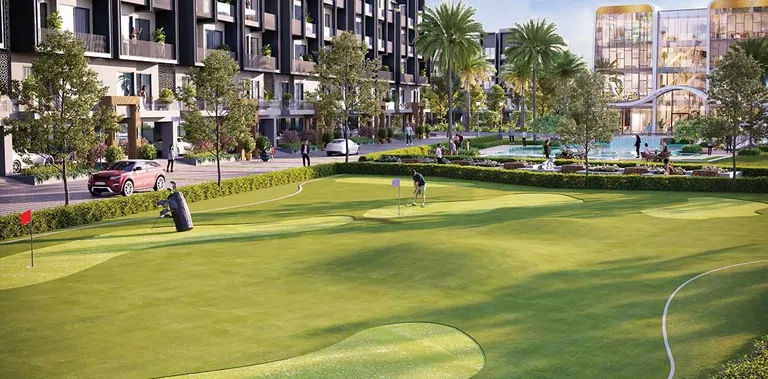 Smart World Orchard putting green beside the floors