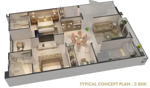 Smart World Orchard 2 BHK builder floor plan, 1,120 sq ft