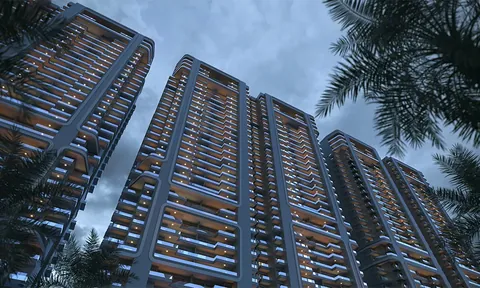 Smartworld One DXP deck balcony looking down on the lagoon, artist's impression