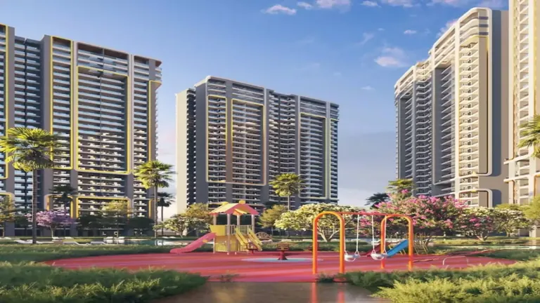 Smartworld One DXP children's play area with the towers behind, artist's impression