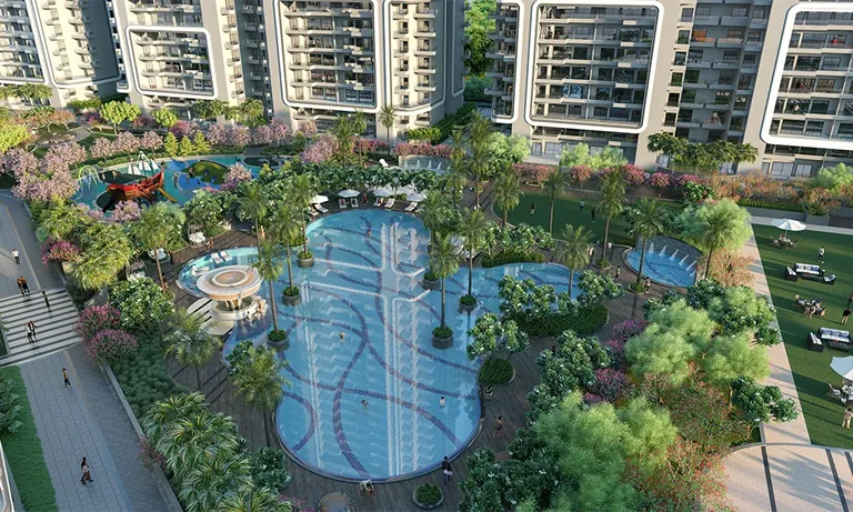 Smartworld One DXP running track of the sports club among the trees, artist's impression