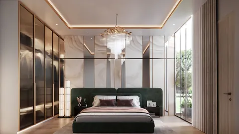 Smartworld One DXP sample bedroom with a chandelier, artist's impression