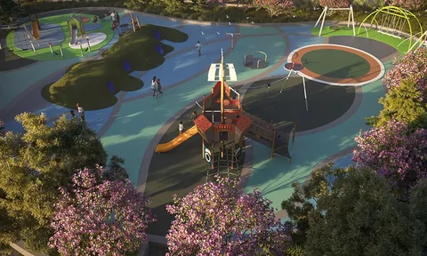 Smartworld One DXP towers above the planted entrance drive, artist's impression