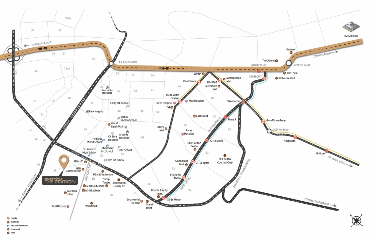 Smartworld The Edition location map showing Sector 66 and the surrounding roads