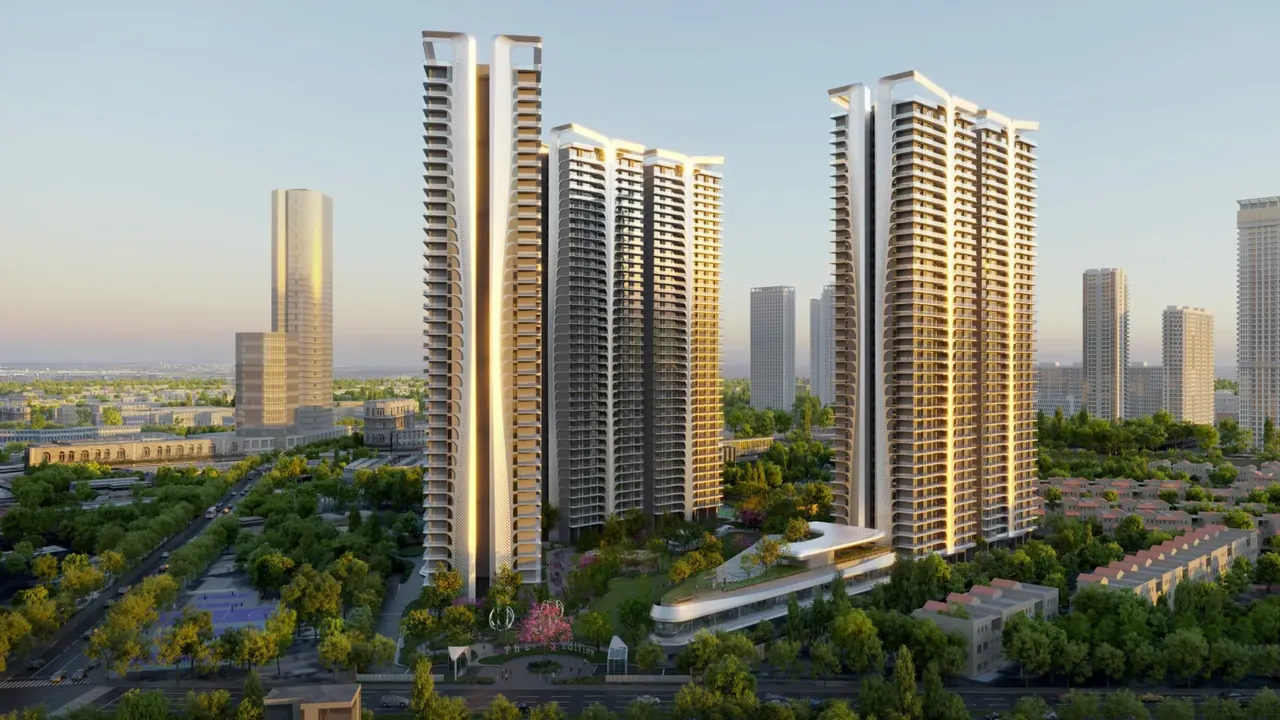 Smartworld The Edition twin towers rising above the surrounding greenery by day, artist's impression