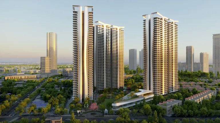 Smartworld The Edition twin towers rising above the surrounding greenery by day, artist's impression