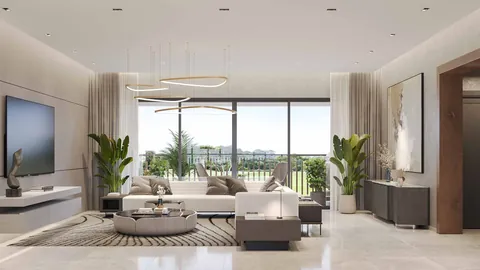 Sobha Aranya living room with golf course views
