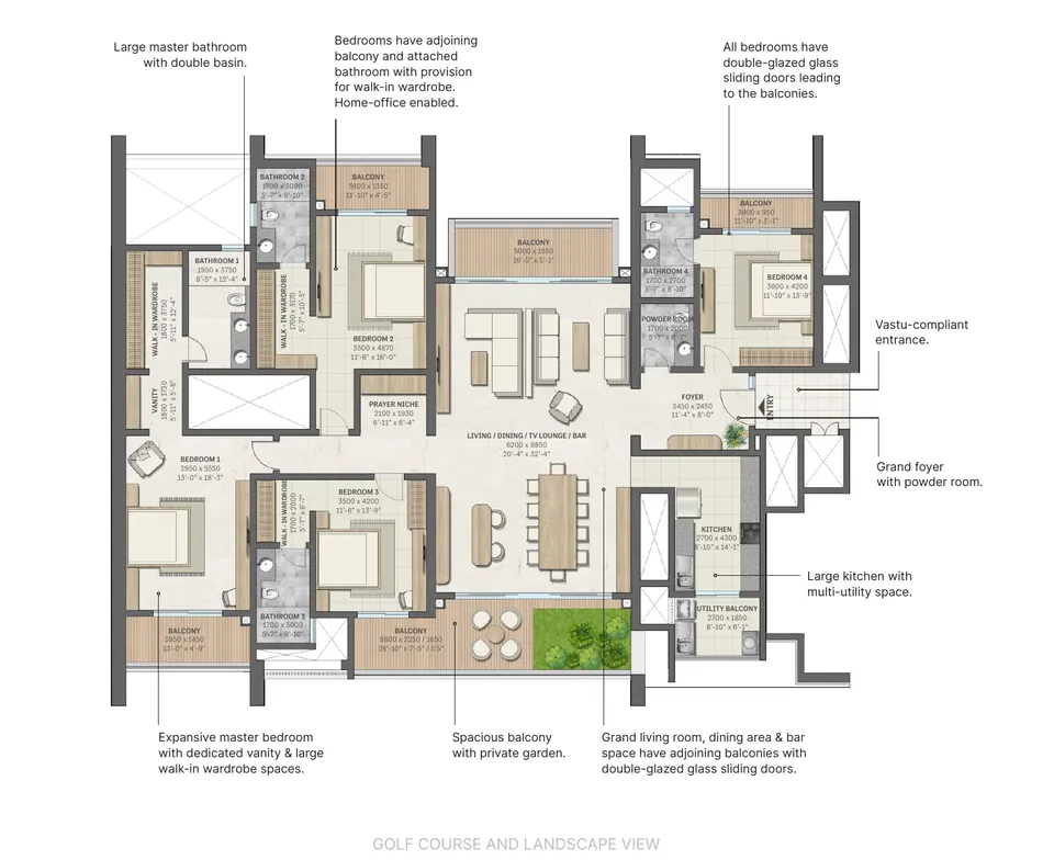 Sobha Aranya 4 BHK, Type A3, Tower 1 floor plan, 4062 sq ft super area