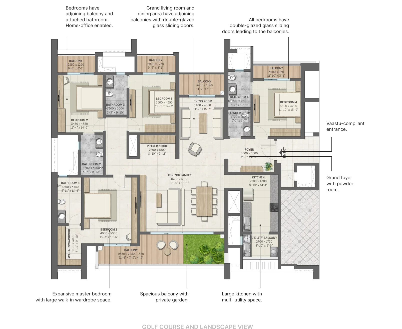 Sobha Aranya 4 BHK, Type B3, Tower 2 floor plan, 3538 sq ft super area