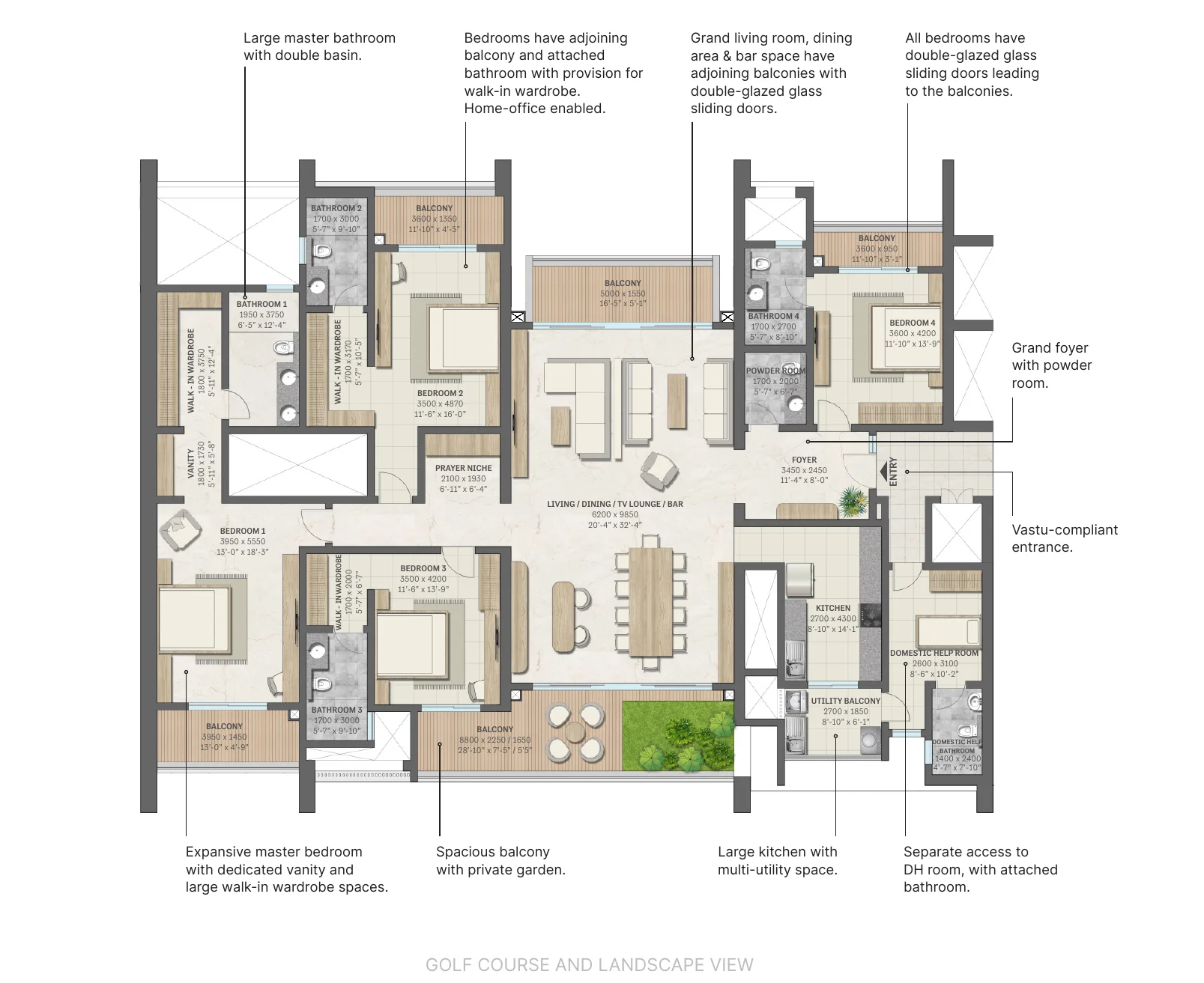 Sobha Aranya 4 BHK with domestic help room, Type A1, Tower 1 floor plan, 4286 sq ft super area