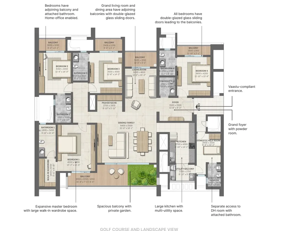 Sobha Aranya 4 BHK with domestic help room, Type B1, Tower 2 floor plan, 3761 sq ft super area