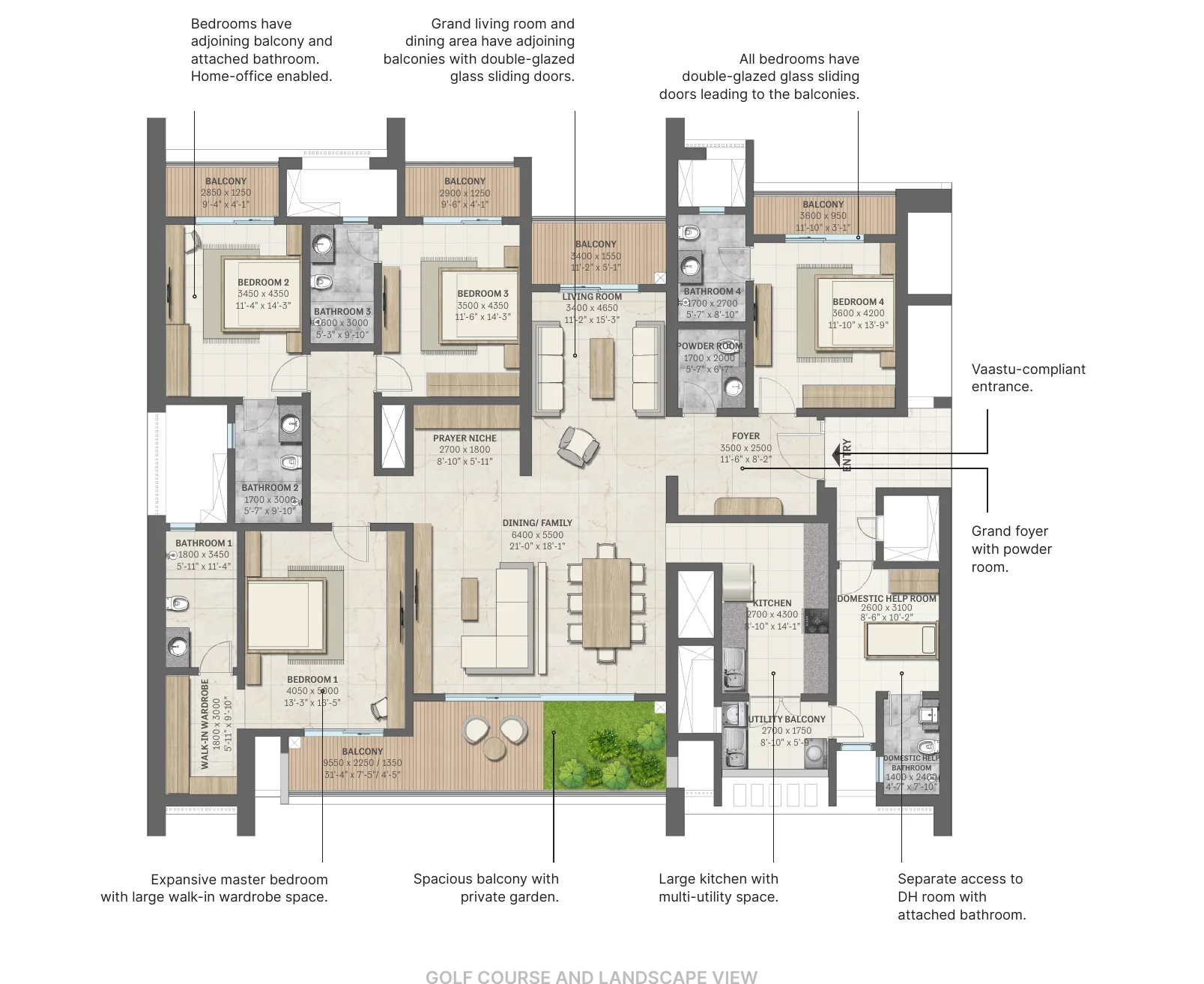 Sobha Aranya 4 BHK with domestic help room, Type B1, Tower 2 floor plan, 3761 sq ft super area