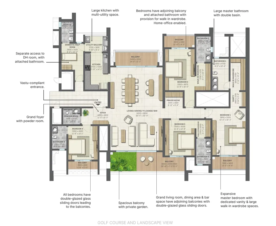 Sobha Aranya 4 BHK with domestic help room, Type A2, Towers 1 and 2 floor plan, 4241 sq ft super area