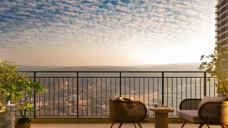 Sobha Crescent balcony overlooking the Aravallis