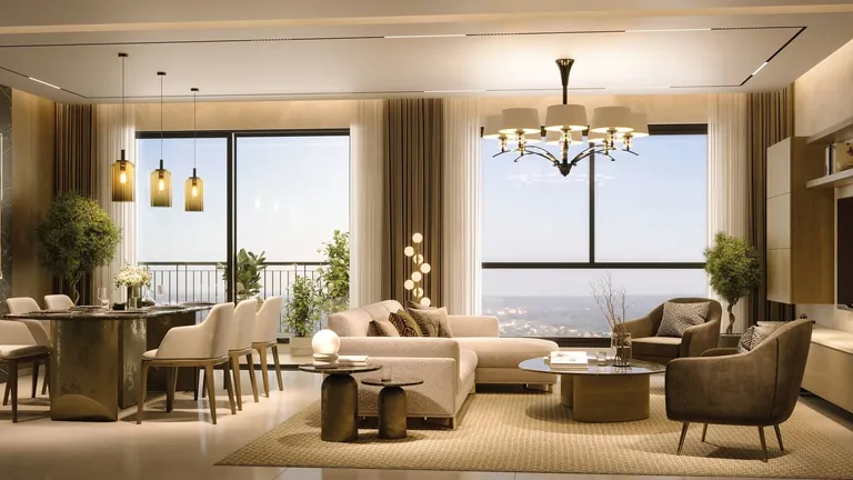 Sobha Crescent living room with Aravalli views