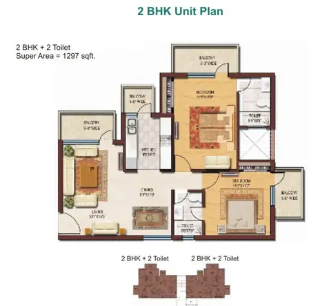 Spaze Privy 2 BHK floor plan, 1,297 sq ft