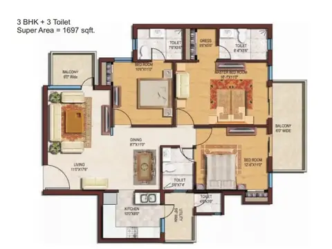 Spaze Privy 3 BHK floor plan, 1,697 sq ft