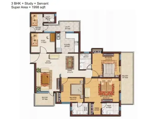 Spaze Privy 3 BHK floor plan, 1,998 sq ft
