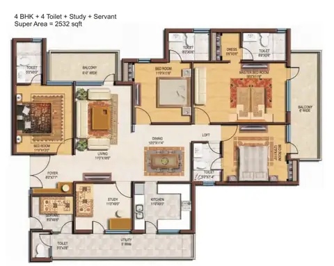 Spaze Privy 4 BHK floor plan, 2,532 sq ft