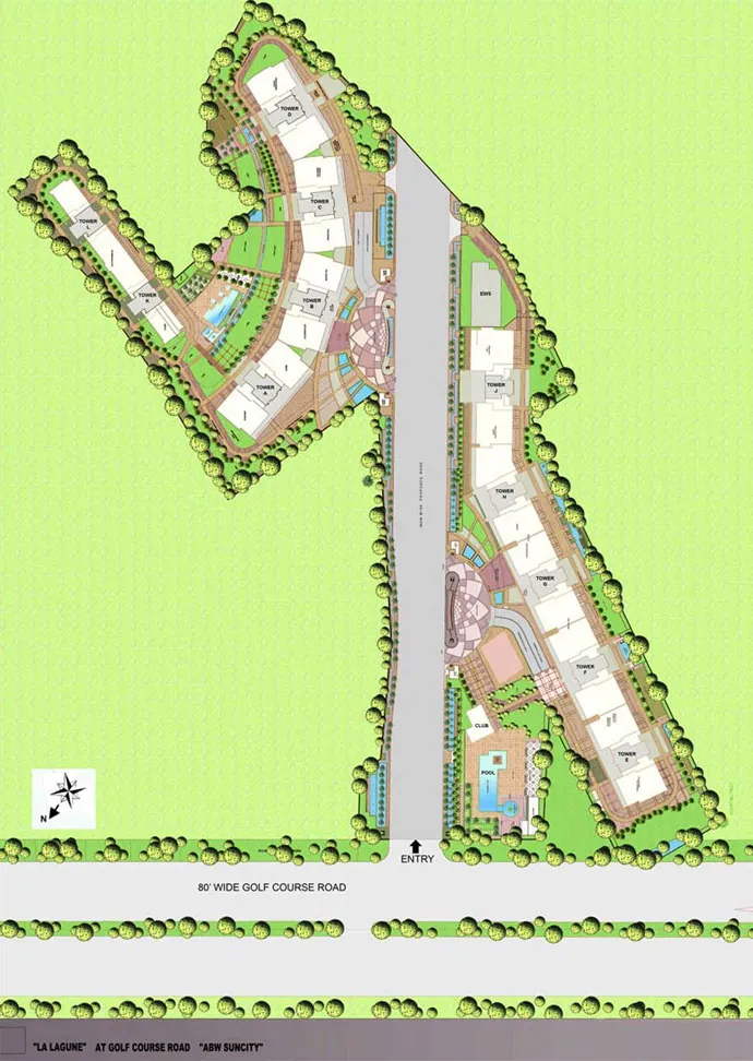Suncity La Lagune master plan with the towers along the green