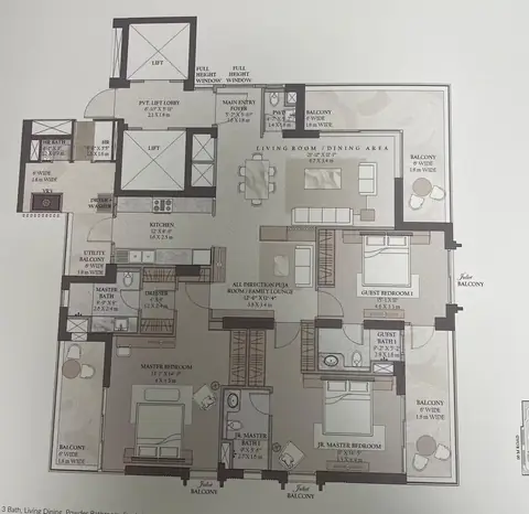 TARC Ishva 3 BHK flat floor plan, 2,858 sq ft super area