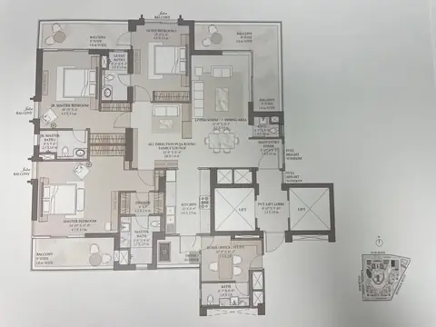 TARC Ishva 3 BHK flat floor plan, 2,885 sq ft super area