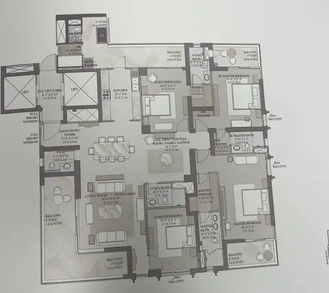TARC Ishva 4 BHK flat floor plan, 3,883 sq ft super area