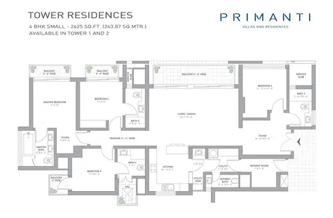 Tata Primanti 4 BHK apartment floor plan, 2625 sq ft