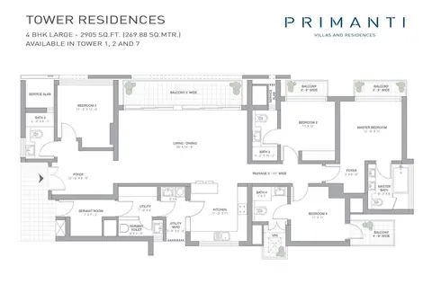 Tata Primanti 4 BHK apartment floor plan, 2905 sq ft