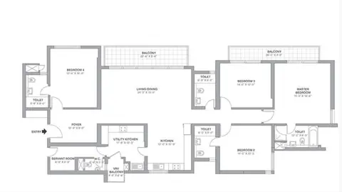 Tata Primanti 4 BHK apartment floor plan, 3355 sq ft