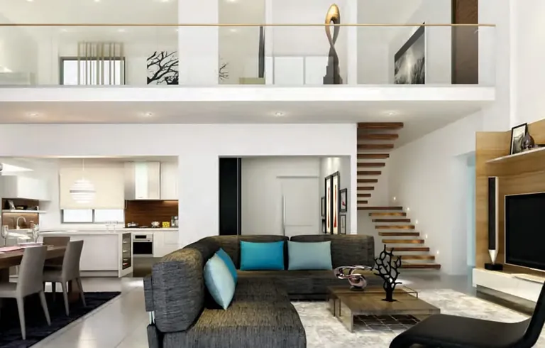 Tata Raisina Residency duplex penthouse living area and staircase, sample interior