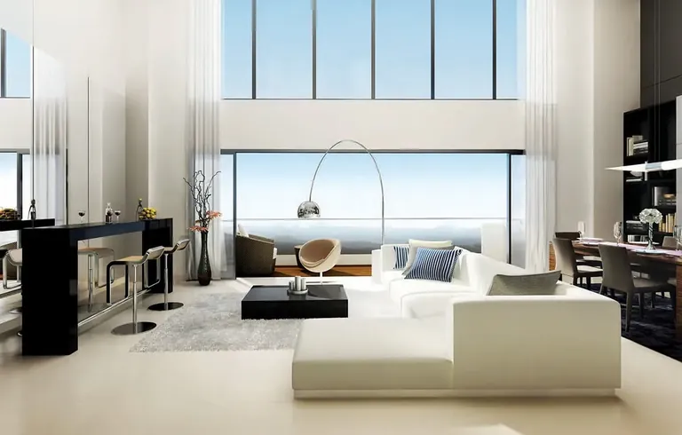Tata Raisina Residency living room with a double-height window, sample interior