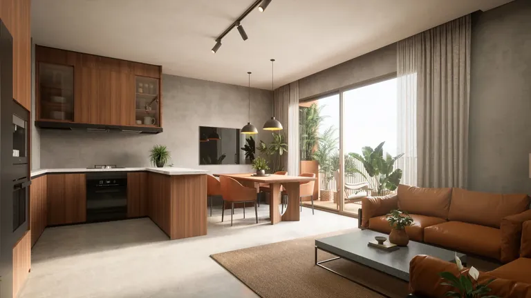 The Terraces at Estate 361 open kitchen and living room of a loft residence, artist's impression