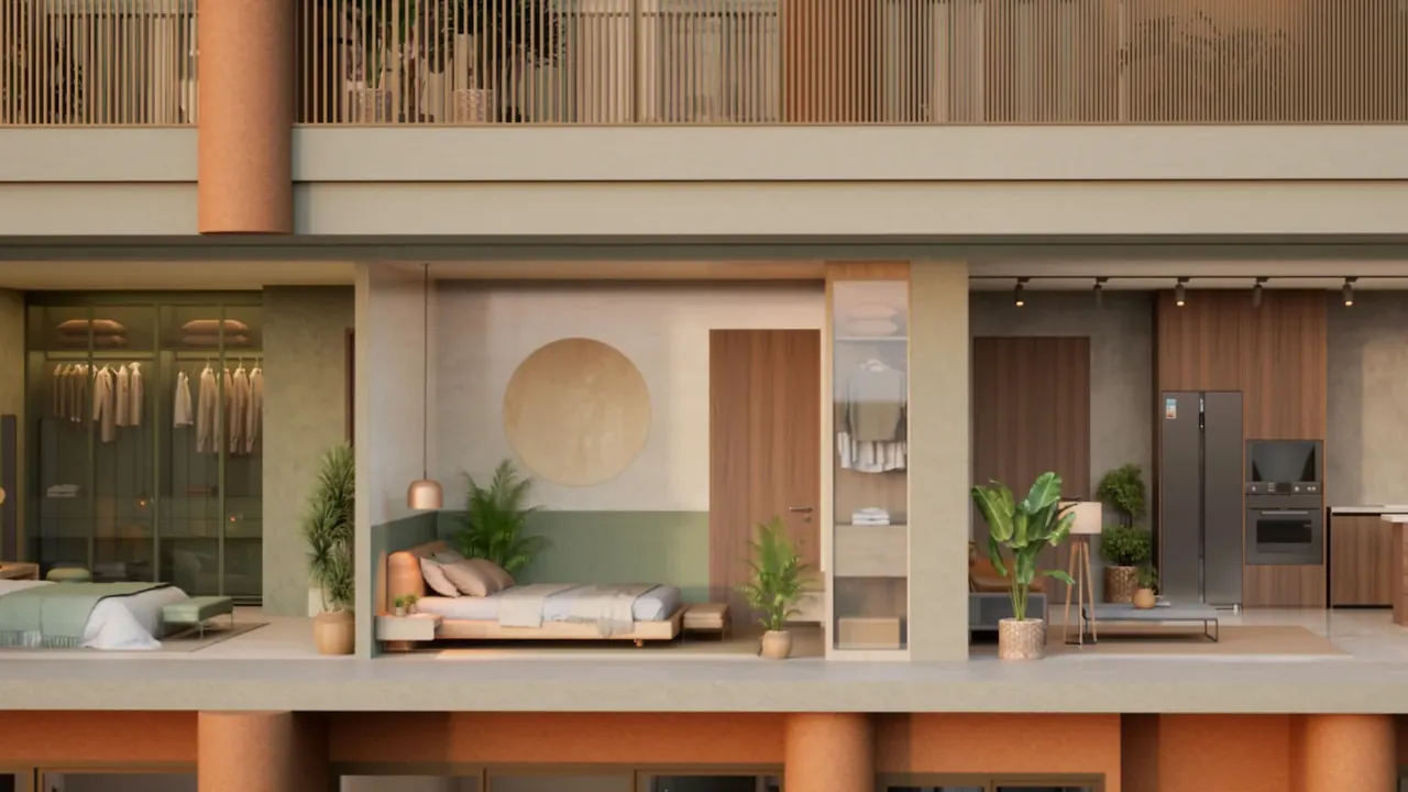 The Terraces at Estate 361 section through a two-level loft residence with the bedroom above, artist's impression