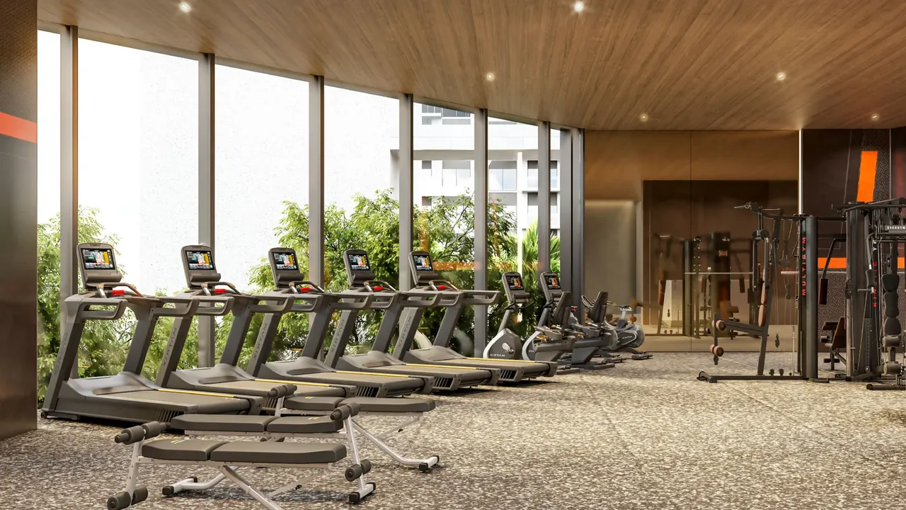 Tonino Lamborghini Residences clubhouse gym with garden views, artist's impression